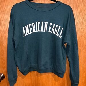 American Eagle Womens Green Graphic Crewneck Sweatshirt Size S  Pullover